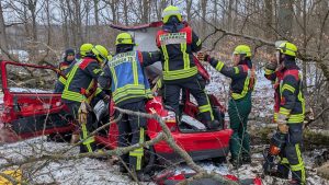 Übungsalarm für die Feuerwehr Euerbach am 20.02.2026 in einem Waldstück an der B303 zwischen Sömmersdorf und Brebersdorf.