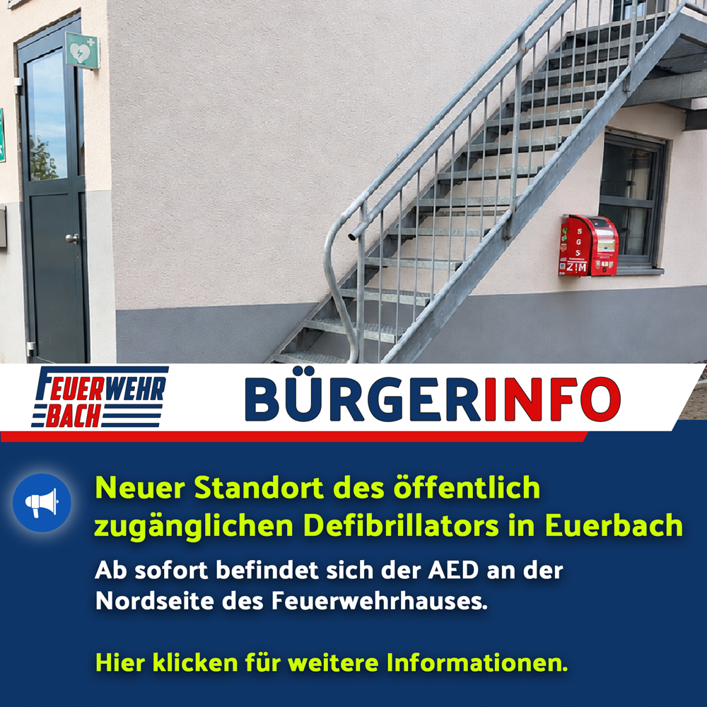 AED (Automatisierter Externer Defibrillator) am Feuerwehrhaus Euerbach.